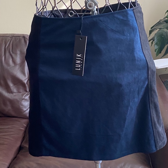Lunik Perseus Color Block Chevron Suede Skirt Size L - Navy, Black, Ambe… - Picture 5 of 12